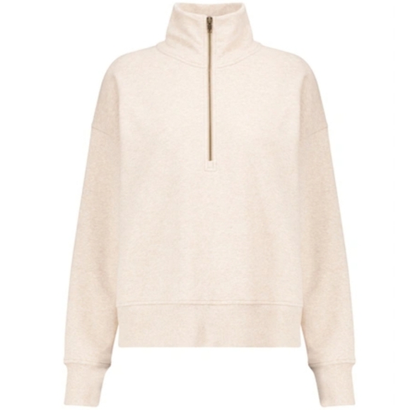 150. VINCE. Half-Zip Cotton Blend Sweatshirt | Color: Light Heather Marzipan - Picture 2 of 9